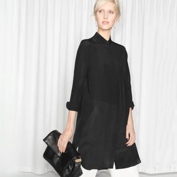 & Other Stories Tops - & Other Stories Long Sleeve Silk Shirt Dress Size 4 Black